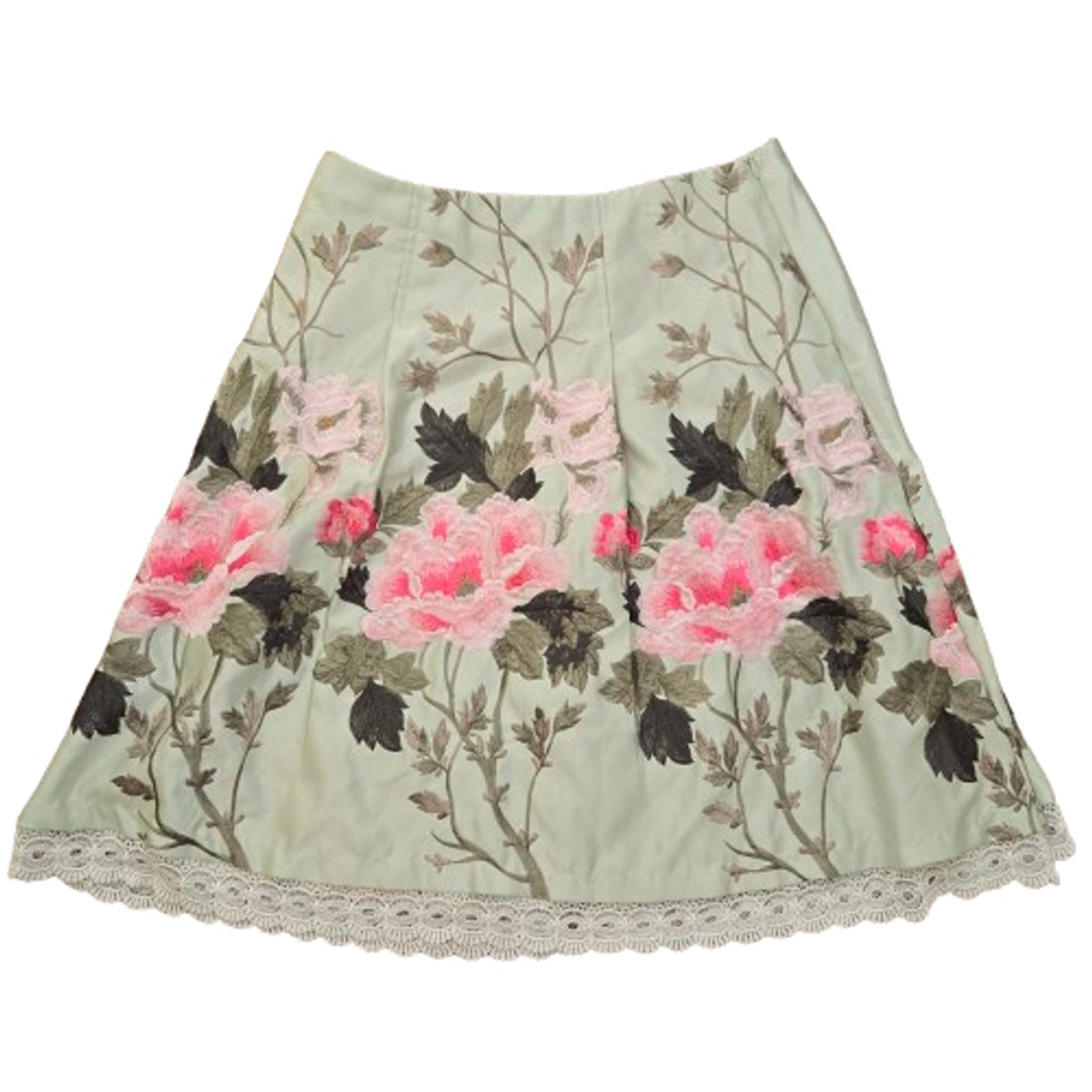 Vintage embroided Lace Shelby Hansen Skirt, Size S, Green Floral